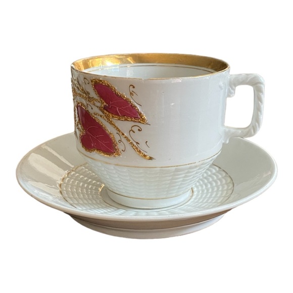 Vintage porcelain coffee cup & saucer heavy gold trim 3-1/4” tall x 3.5” across - Picture 3 of 12